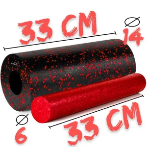 Масажний ролик (роллер) гладкий PowerPlay PP-4348 2 in 1 EPP Foam Roller чорно/червоний 33×14 см