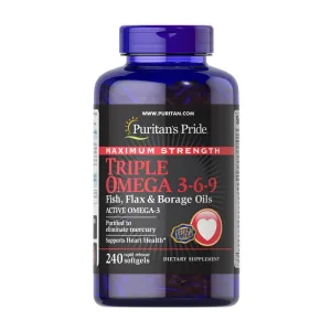 Maximum Strength Triple Omega 3 6 9 Fish Flax & Borage Oils - 240 софтгель