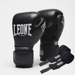 Боксерські рукавиці Leone GN111 THE GREATEST Black 18 унцій (бинти 4 м. в комплекті)