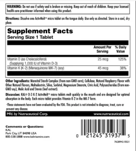 D3 & K2 25 мкг - 60 таблеток Малина