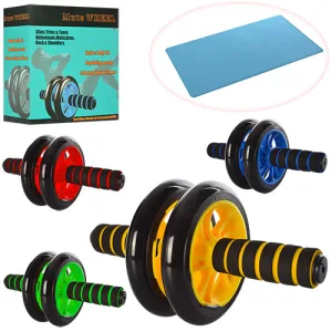 Подвійне пластикове колесо для преса гімнастичний ролик з килимком жовтий