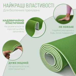 Килимок для йоги та фітнесу EasyFit TPE+TC 6 мм двошаровий зелений сірий
