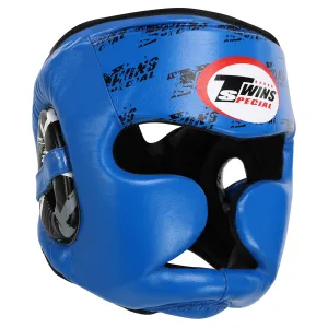 Шолом боксерський з повним захистом шкіряний TWINS розмір Синій XL