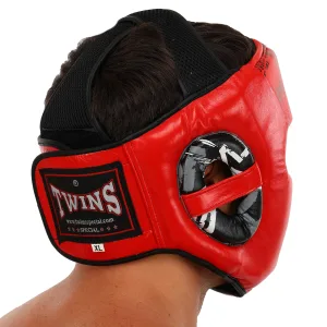 Шолом боксерський з повним захистом шкіряний TWINS розмір Червоний S