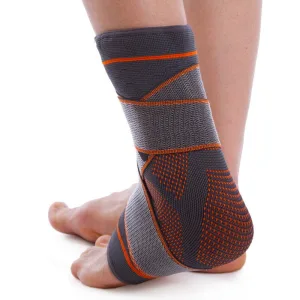 Бандаж на гомілковостоп еластичний з фіксуючим ременем (фіксатор кісточки) SIBOTE розмір 1 шт чорний-помаранчевий - S/M
