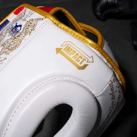 Боксерський шолом Phantom Muay Thai Full Face White Gold (капа в комплекті) універсальний