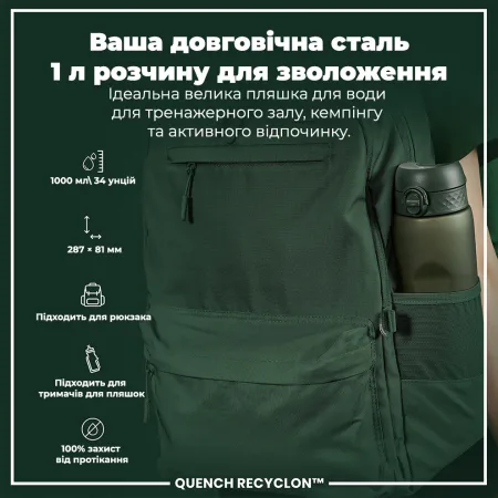 Пляшка для води ION8 1000 мл. (ЕКО пляшка) BPA Free, Dark Green