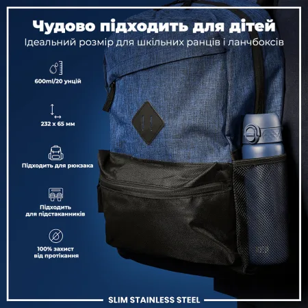 Пляшка для води металева ION8 600 мл. Stainless Steel , Ash Navy