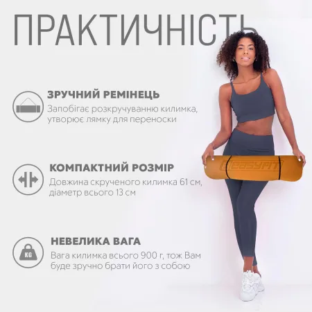 Килимок для йоги та фітнесу EasyFit TPE+TC 6 мм двошаровий помаранчевий чорний