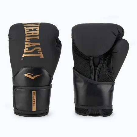 Боксерські рукавички Everlast ELITE 2 BOXING GLOVES чорно-золоті 16 унцій (оригінал) P00003273