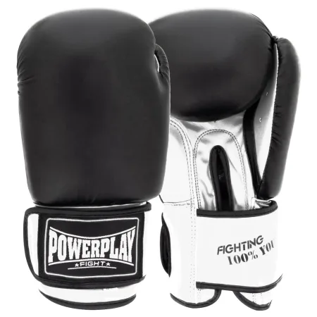 Боксерські рукавиці PowerPlay 3004 Classic чорно-білі 14 унцій
