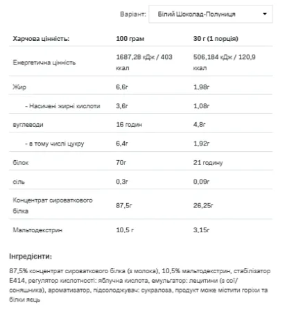 Whey Protein - 908 г білий шоколад з полуницею