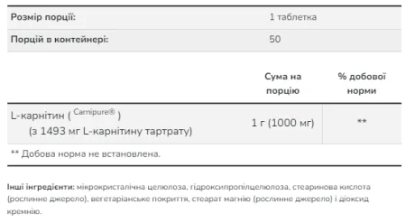 L-Carnitine 1000 мг - 50 таблеток