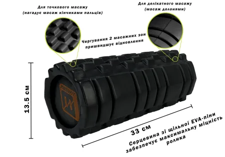 Масажний ролик EasyFit Solid Roller v.1,1s 33 см чорний