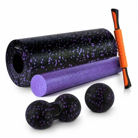 Масажний набір PowerPlay PP_4015 EPP Foam Roller Set 4 in1 2 ва роли + 2 ва м'ячі Чорно Фіолетовий