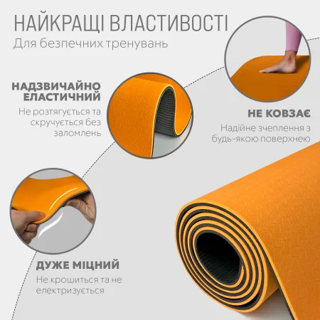 Килимок для йоги та фітнесу EasyFit TPE+TC 6 мм двошаровий помаранчевий чорний