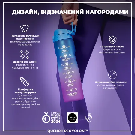 Пляшка для води ION8 1000 мл. BPA Free, Times To Drink, (ЕКО пляшка) BPA Free, Blue & Pink