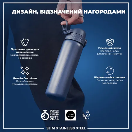 Пляшка для води металева ION8 600 мл. Stainless Steel , Ash Navy