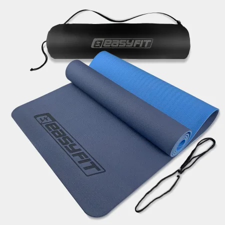 Коврик для йоги и фитнеса EasyFit TPE+TC 6 мм двухслойный + чехол синий с голубым