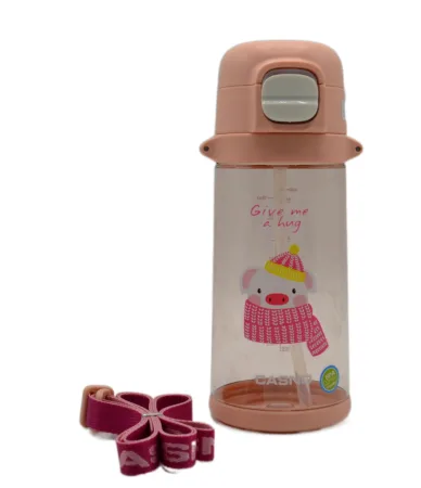 Пляшка для води CASNO - 690 мл KXN-1219 рожева свинка з соломинкою