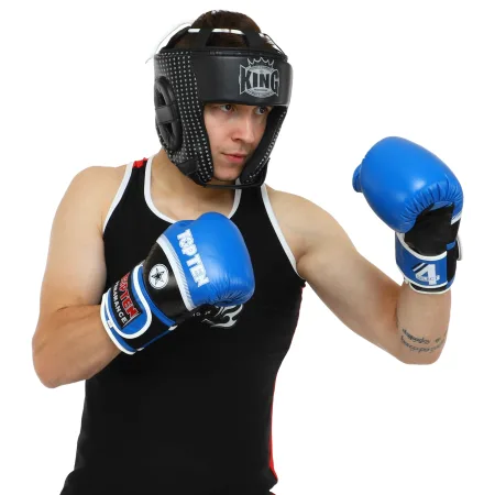 Рукавички боксерські шкіряні TT PERFORMANCE 10-14 унцій чорно-синій 10