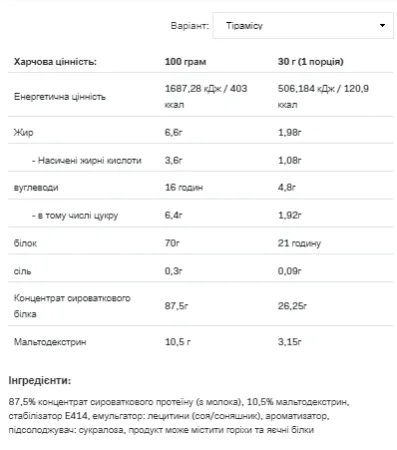 Whey Protein - 908 г Тірамісу