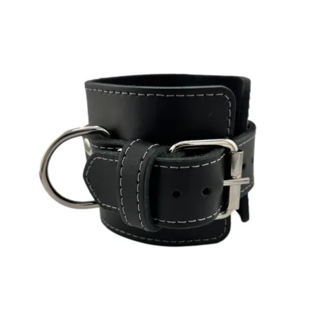 Манжет (ремінь) для силової тяги на гомілку та зап'ястя шкіряний 1 шт чорний