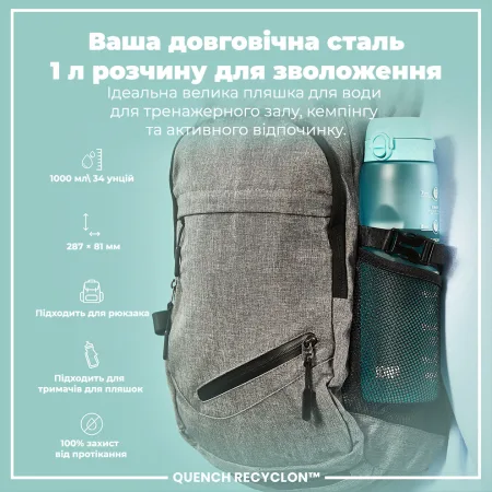 Пляшка для води ION8 1000 мл. BPA Free, Times To Drink, (ЕКО пляшка) BPA Free, Sonic Blue