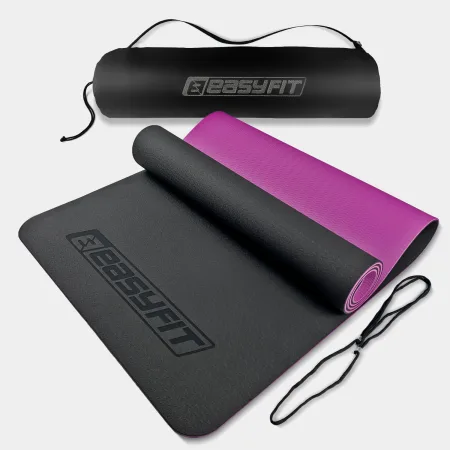 Yoga and Fitness Mat EasyFit TPE+TC 6 mm Two-Layer + Case Black with Purple