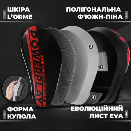 Лапи боксерські PowerPlay 3041 чорно червоні PU [пара]
