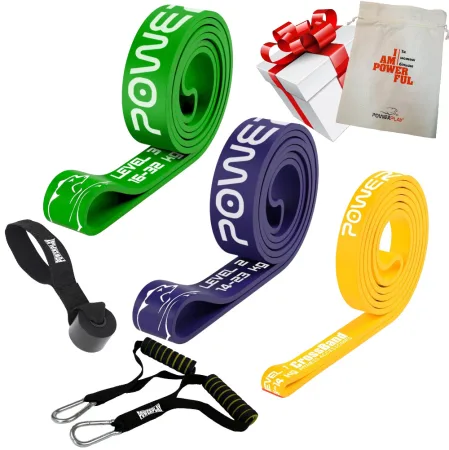 Эспандер-петля (резиновые петли) PowerPlay PP_0021 набор 3шт. сопротивление 5-32 кг. (всего 69 кг.) + ручки и якорь
