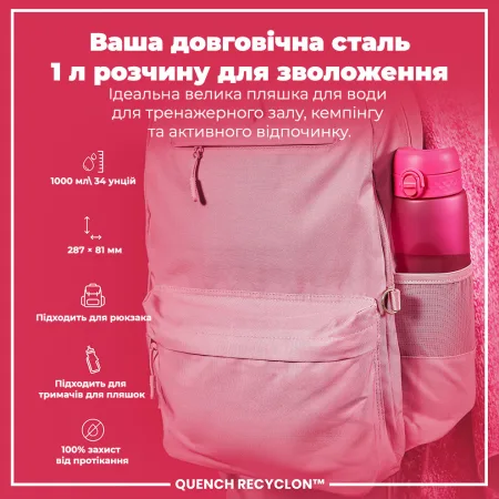 Пляшка для води ION8 1000 мл. (ЕКО пляшка) BPA Free, Pink