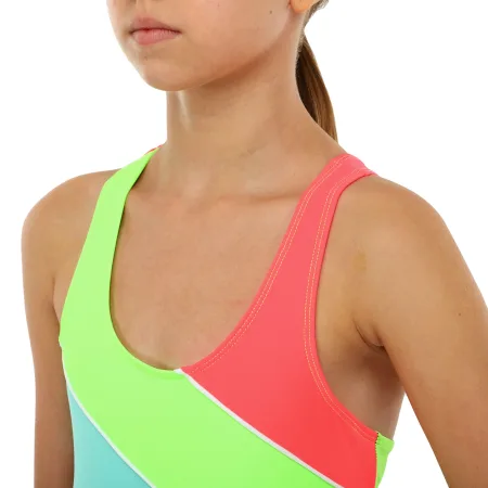 Купальник для плавання злитий дитячий 6-12років чорно-бірюзово-салатово-оранжевий 10