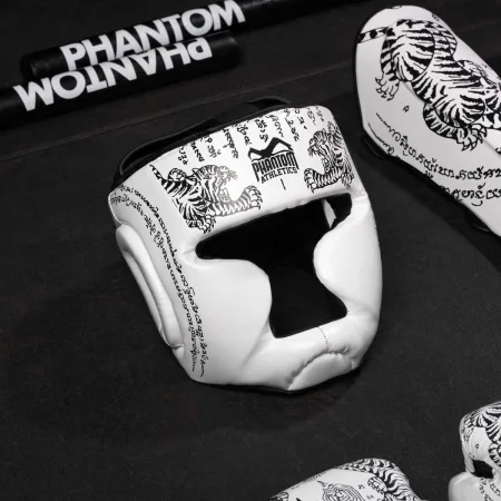 Боксерський шолом Phantom Muay Thai Full Face White (капа в комплекті) універсальний