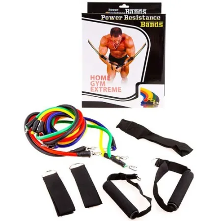 Еспандер трубчастий набори 5 джгутів Power Band комплект довжина 120 см різні кольори в комплекті