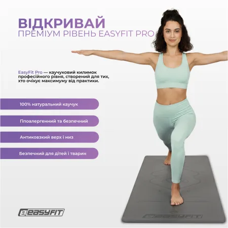 Килимок для йоги професійний EasyFit Pro каучук 5 мм чорний