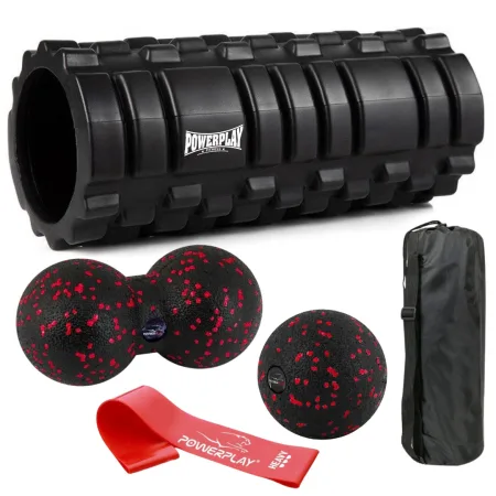 Набір для масажу та йоги PowerPlay PP_4096 (ролик 33*14 + 2-ва мячі) Black + резинка 11 кг.