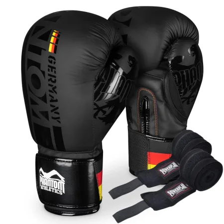 Боксерські рукавиці Phantom Germany Black 12 унцій (бинти 4 м. в подарунок)