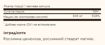 Niacin (Vitamin B3) 500 мг - 100 капсул