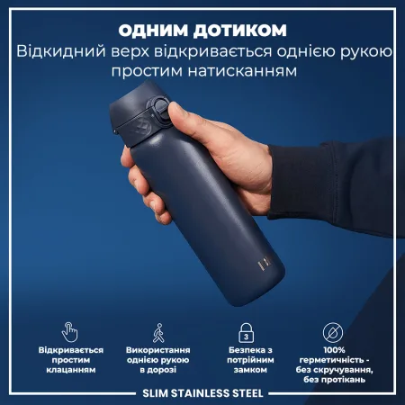 Пляшка для води металева ION8 600 мл. Stainless Steel , Ash Navy