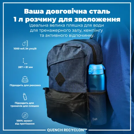 Пляшка для води ION8 1000 мл. (ЕКО пляшка) BPA Free, Blue