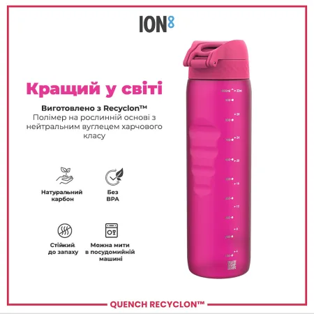 Пляшка для води ION8 1000 мл. (ЕКО пляшка) BPA Free, Pink