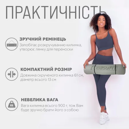 Килимок для йоги та фітнесу EasyFit TPE+TC 6 мм двошаровий сірий-чорний