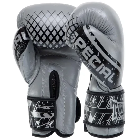 Рукавички боксерські шкіряні TWN 12-16 унцій сірий-чорний 12