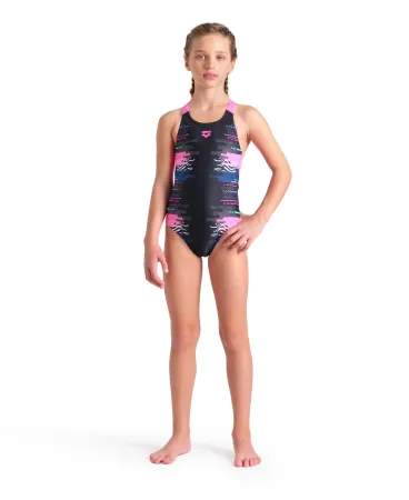 Arena RHYTHM SWIMSUIT V BACK L one-piece swimsuit girls black pink 116 cm