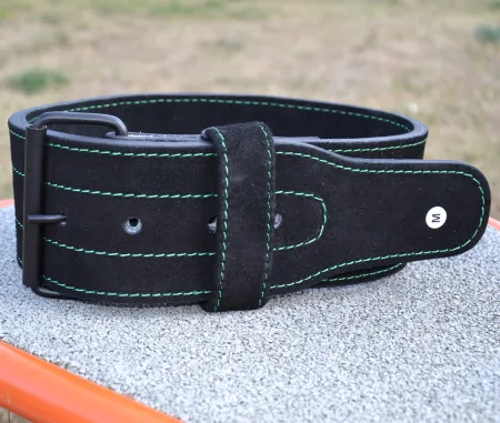 Пояс для важкої атлетики MadMax MFB-301 Suede Single Prong шкіряний Black/Green L