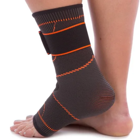 Бандаж на гомілковостоп еластичний з фіксуючим ременем (фіксатор кісточки) EXTREME чорний-помаранчевий - L