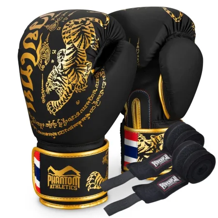 Боксерські рукавиці Phantom Muay Thai Black Gold 12 унцій (бинти 4 м. в подарунок)
