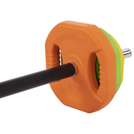 Штанга для фітнесу (фітнес памп) MDbuddy довжина-1,3 м 25 мм 20 кг жовтий-зелений-помаранчевий