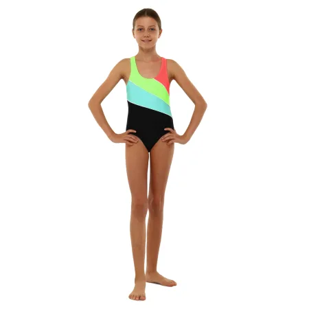 Купальник для плавання злитий дитячий 6-12років чорно-бірюзово-салатово-оранжевий 10